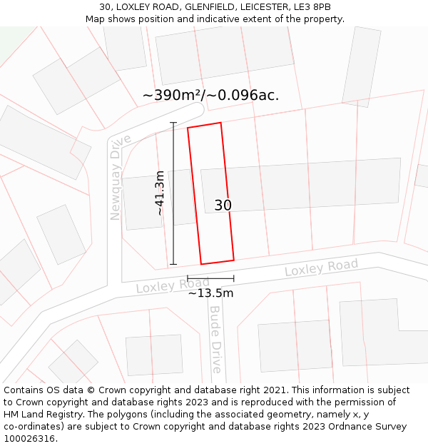 30, LOXLEY ROAD, GLENFIELD, LEICESTER, LE3 8PB: Plot and title map