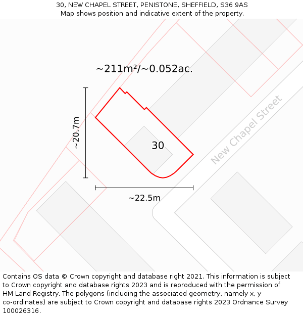 30, NEW CHAPEL STREET, PENISTONE, SHEFFIELD, S36 9AS: Plot and title map