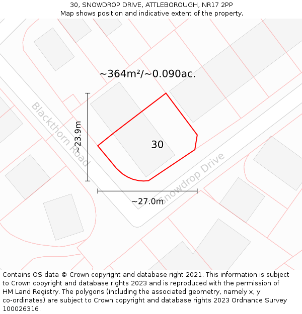 30, SNOWDROP DRIVE, ATTLEBOROUGH, NR17 2PP: Plot and title map