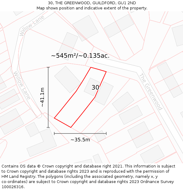 30, THE GREENWOOD, GUILDFORD, GU1 2ND: Plot and title map