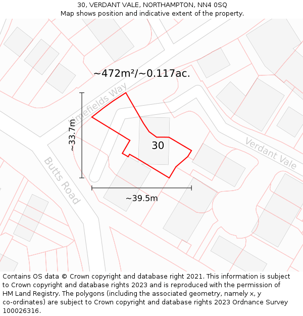 30, VERDANT VALE, NORTHAMPTON, NN4 0SQ: Plot and title map