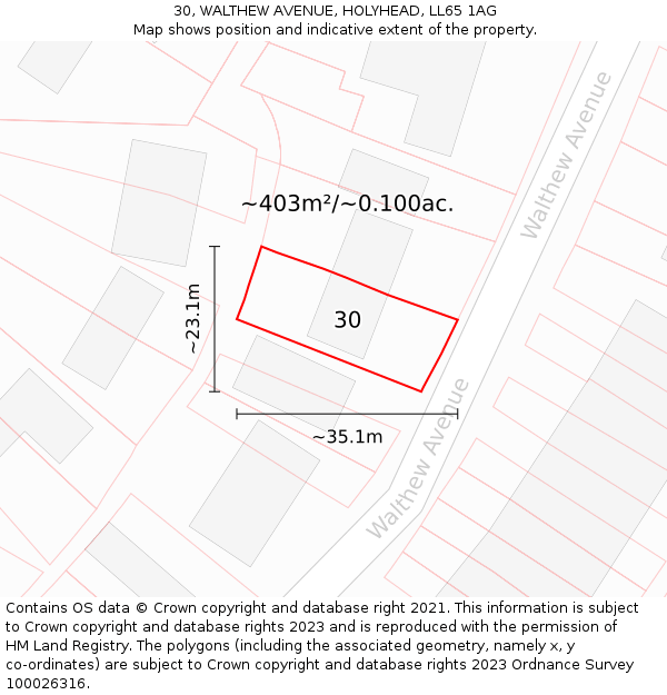 30, WALTHEW AVENUE, HOLYHEAD, LL65 1AG: Plot and title map