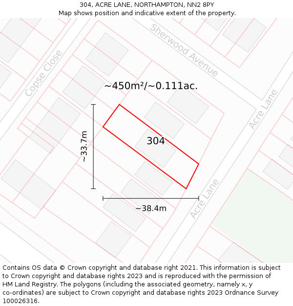 304, ACRE LANE, NORTHAMPTON, NN2 8PY: Plot and title map