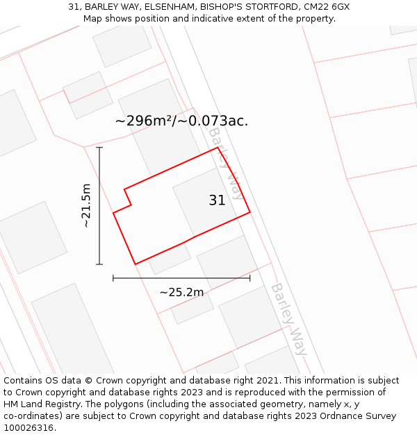 31, BARLEY WAY, ELSENHAM, BISHOP'S STORTFORD, CM22 6GX: Plot and title map