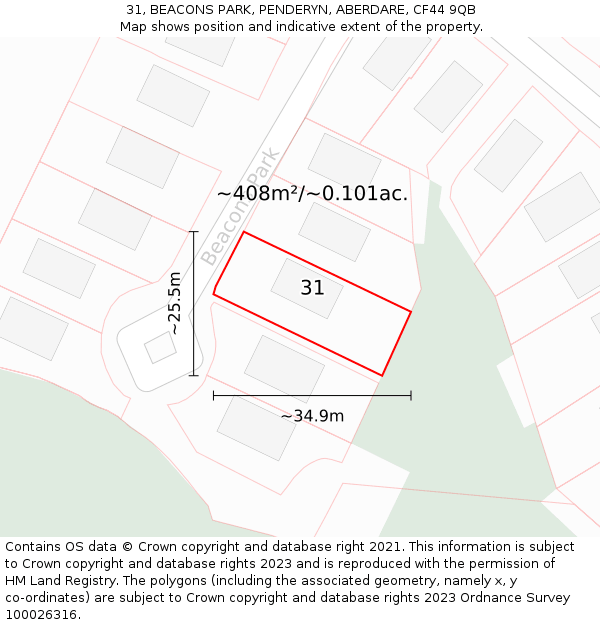 31, BEACONS PARK, PENDERYN, ABERDARE, CF44 9QB: Plot and title map