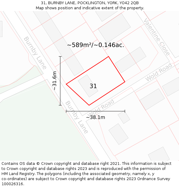 31, BURNBY LANE, POCKLINGTON, YORK, YO42 2QB: Plot and title map