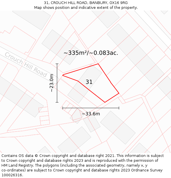 31, CROUCH HILL ROAD, BANBURY, OX16 9RG: Plot and title map