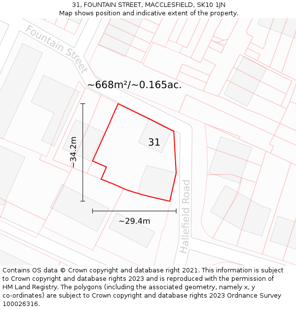 31, FOUNTAIN STREET, MACCLESFIELD, SK10 1JN: Plot and title map