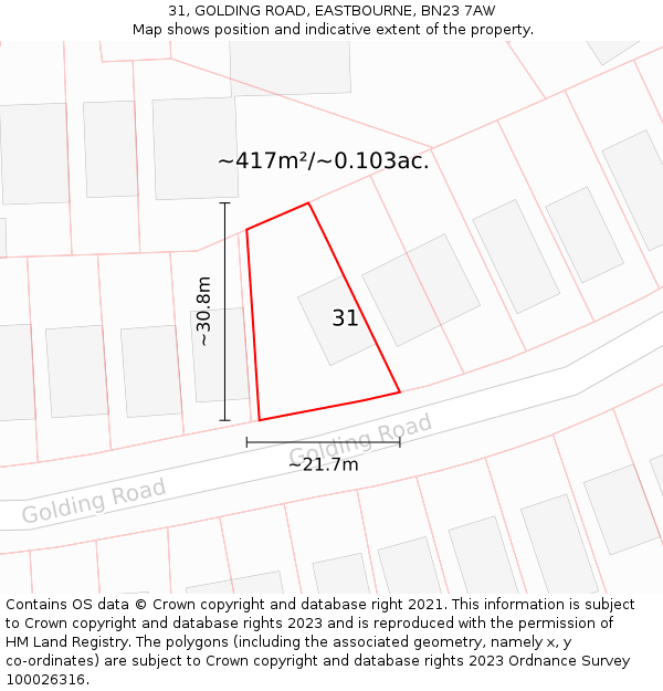 31, GOLDING ROAD, EASTBOURNE, BN23 7AW: Plot and title map