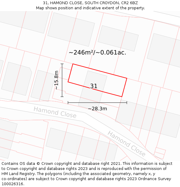 31, HAMOND CLOSE, SOUTH CROYDON, CR2 6BZ: Plot and title map