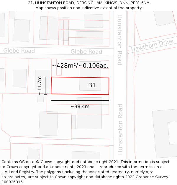 31, HUNSTANTON ROAD, DERSINGHAM, KING'S LYNN, PE31 6NA: Plot and title map