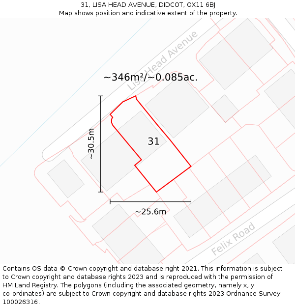 31, LISA HEAD AVENUE, DIDCOT, OX11 6BJ: Plot and title map