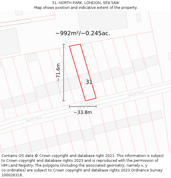 31, NORTH PARK, LONDON, SE9 5AW: Plot and title map