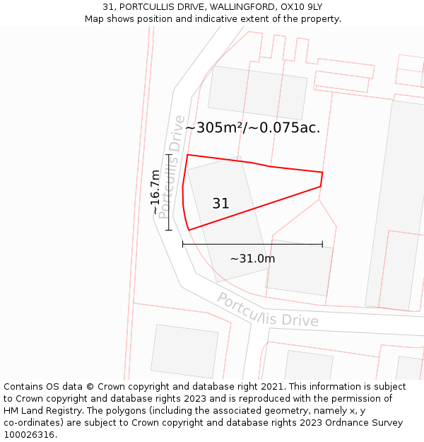 31, PORTCULLIS DRIVE, WALLINGFORD, OX10 9LY: Plot and title map