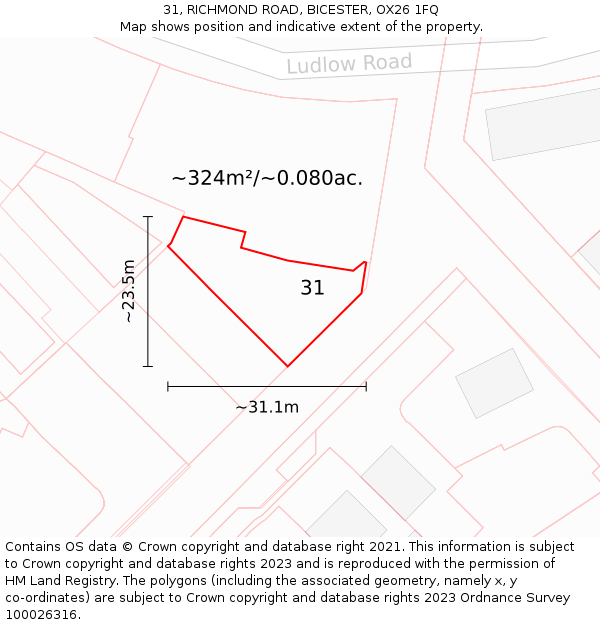 31, RICHMOND ROAD, BICESTER, OX26 1FQ: Plot and title map