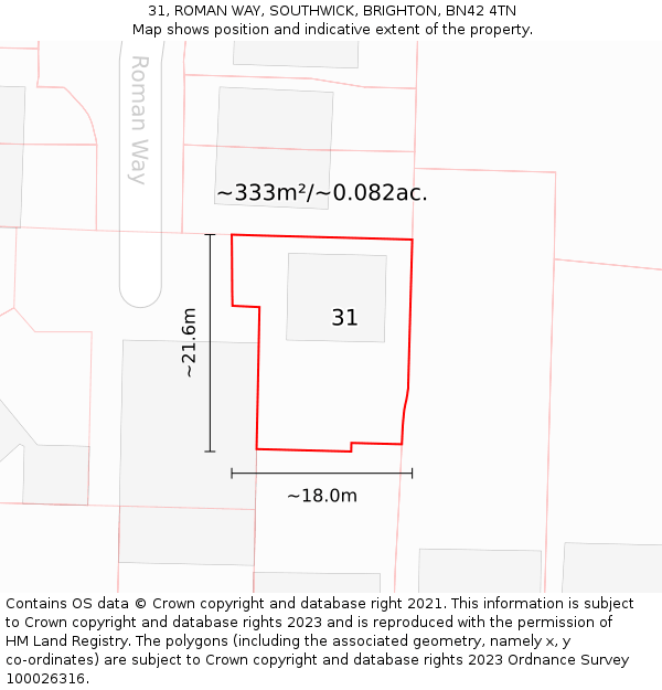 31, ROMAN WAY, SOUTHWICK, BRIGHTON, BN42 4TN: Plot and title map