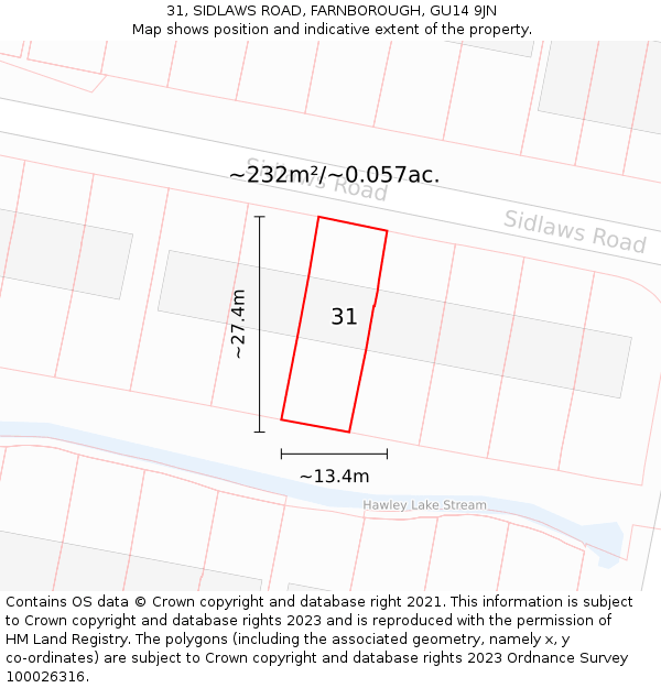 31, SIDLAWS ROAD, FARNBOROUGH, GU14 9JN: Plot and title map