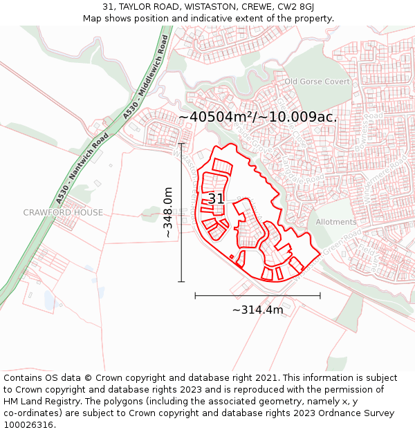 31, TAYLOR ROAD, WISTASTON, CREWE, CW2 8GJ: Plot and title map