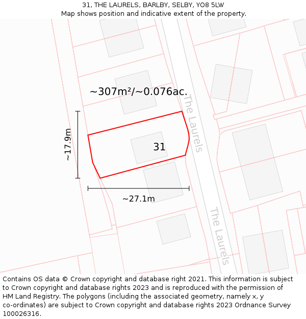 31, THE LAURELS, BARLBY, SELBY, YO8 5LW: Plot and title map