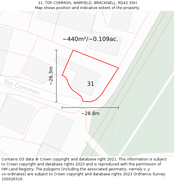 31, TOP COMMON, WARFIELD, BRACKNELL, RG42 3SH: Plot and title map