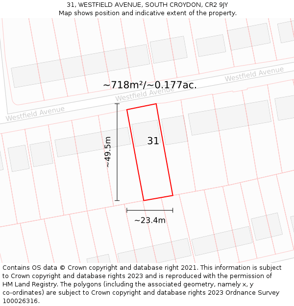 31, WESTFIELD AVENUE, SOUTH CROYDON, CR2 9JY: Plot and title map