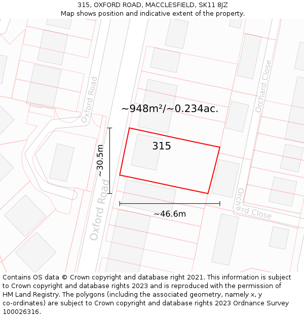 315, OXFORD ROAD, MACCLESFIELD, SK11 8JZ: Plot and title map