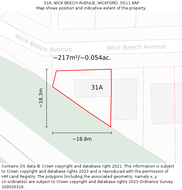 31A, WICK BEECH AVENUE, WICKFORD, SS11 8AP: Plot and title map