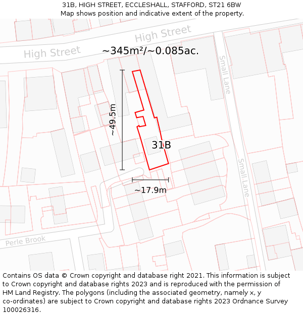 31B, HIGH STREET, ECCLESHALL, STAFFORD, ST21 6BW: Plot and title map