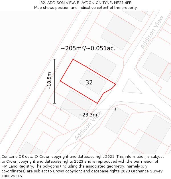 32, ADDISON VIEW, BLAYDON-ON-TYNE, NE21 4FF: Plot and title map