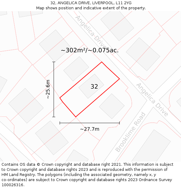 32, ANGELICA DRIVE, LIVERPOOL, L11 2YG: Plot and title map