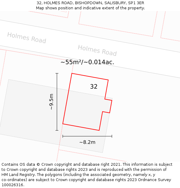 32, HOLMES ROAD, BISHOPDOWN, SALISBURY, SP1 3ER: Plot and title map