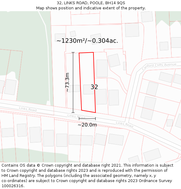 32, LINKS ROAD, POOLE, BH14 9QS: Plot and title map