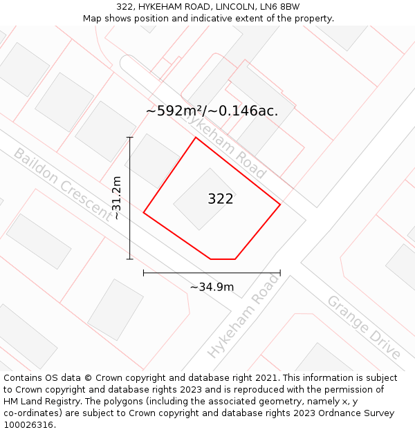 322, HYKEHAM ROAD, LINCOLN, LN6 8BW: Plot and title map