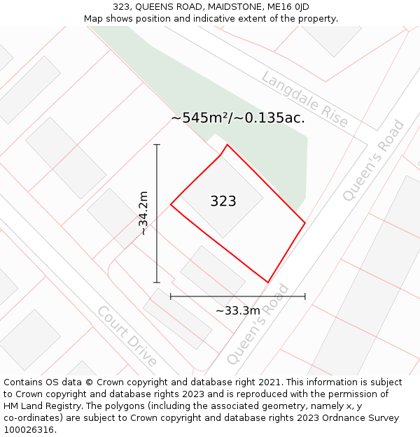 323, QUEENS ROAD, MAIDSTONE, ME16 0JD: Plot and title map