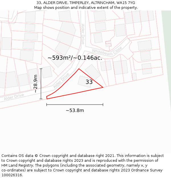 33, ALDER DRIVE, TIMPERLEY, ALTRINCHAM, WA15 7YG: Plot and title map