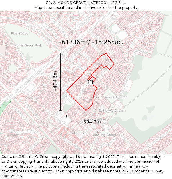 33, ALMONDS GROVE, LIVERPOOL, L12 5HU: Plot and title map