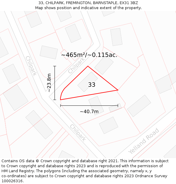 33, CHILPARK, FREMINGTON, BARNSTAPLE, EX31 3BZ: Plot and title map