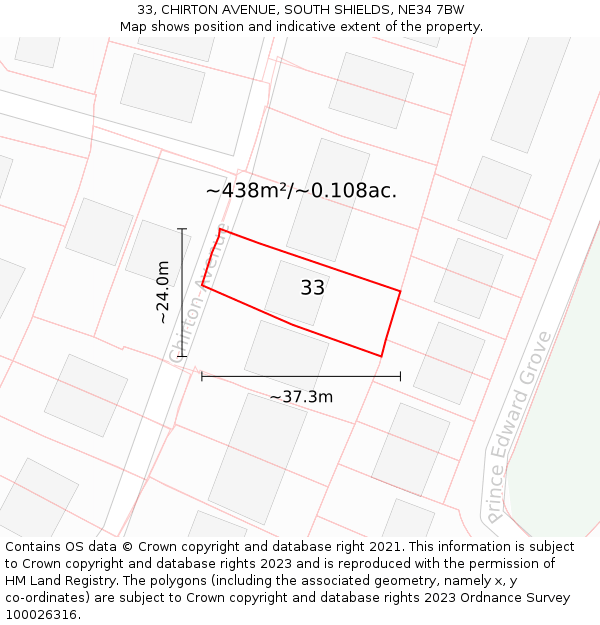 33, CHIRTON AVENUE, SOUTH SHIELDS, NE34 7BW: Plot and title map