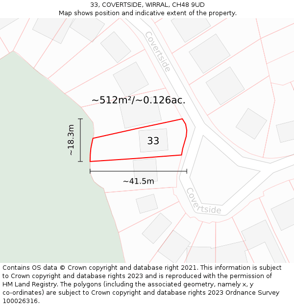 33, COVERTSIDE, WIRRAL, CH48 9UD: Plot and title map