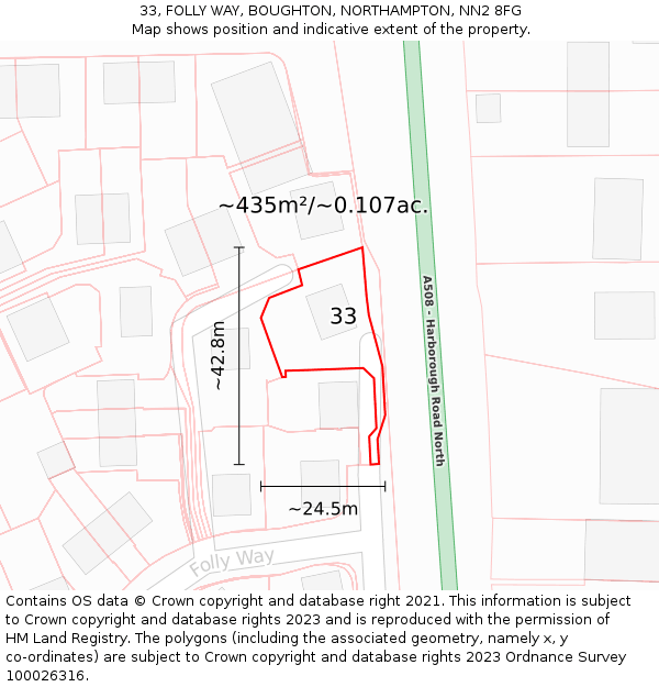 33, FOLLY WAY, BOUGHTON, NORTHAMPTON, NN2 8FG: Plot and title map