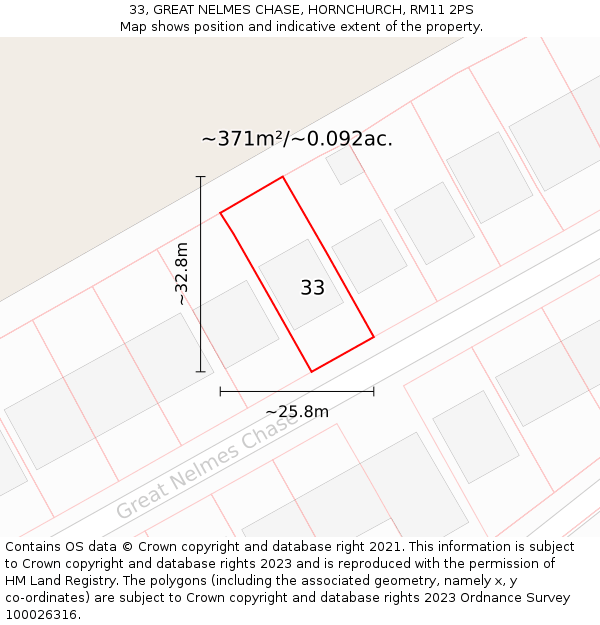 33, GREAT NELMES CHASE, HORNCHURCH, RM11 2PS: Plot and title map