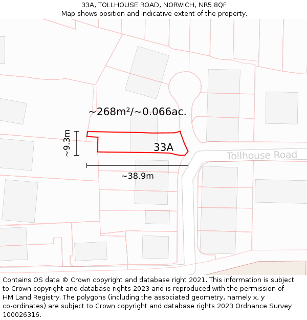 33A, TOLLHOUSE ROAD, NORWICH, NR5 8QF: Plot and title map