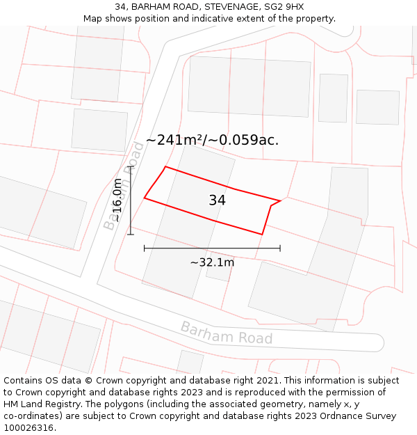 34, BARHAM ROAD, STEVENAGE, SG2 9HX: Plot and title map