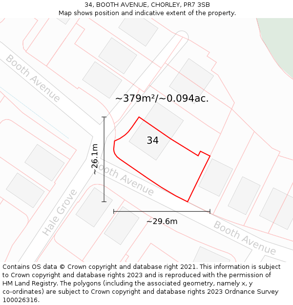 34, BOOTH AVENUE, CHORLEY, PR7 3SB: Plot and title map