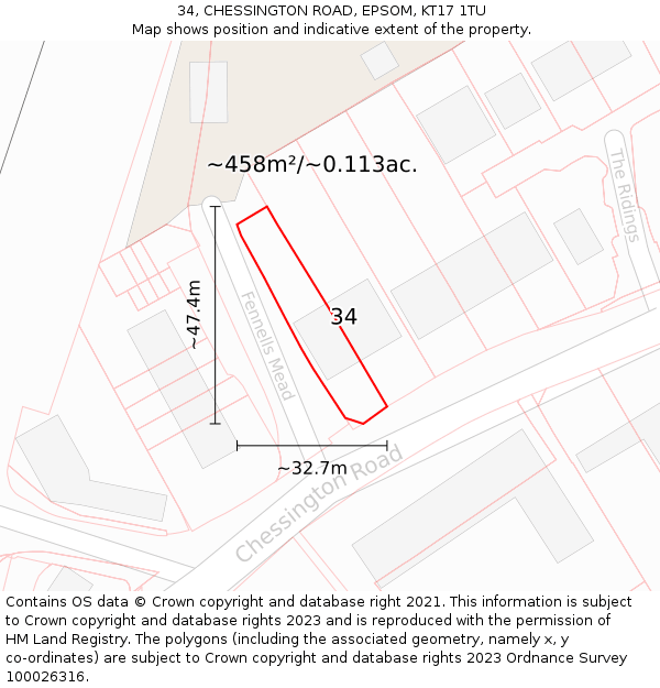 34, CHESSINGTON ROAD, EPSOM, KT17 1TU: Plot and title map