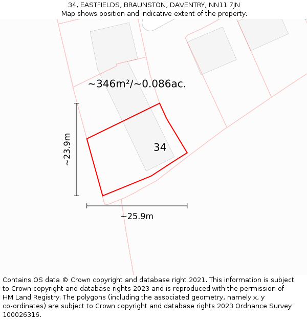 34, EASTFIELDS, BRAUNSTON, DAVENTRY, NN11 7JN: Plot and title map