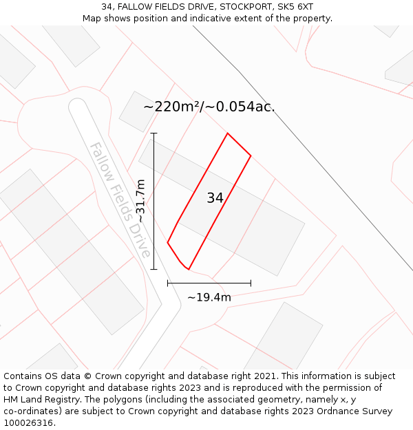 34, FALLOW FIELDS DRIVE, STOCKPORT, SK5 6XT: Plot and title map