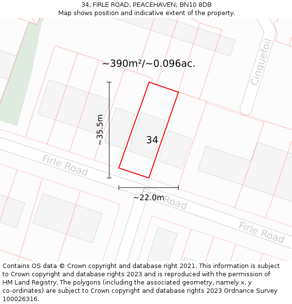 34, FIRLE ROAD, PEACEHAVEN, BN10 8DB: Plot and title map