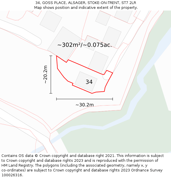 34, GOSS PLACE, ALSAGER, STOKE-ON-TRENT, ST7 2LR: Plot and title map