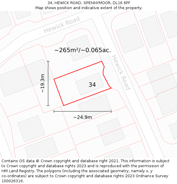 34, HEWICK ROAD, SPENNYMOOR, DL16 6PF: Plot and title map